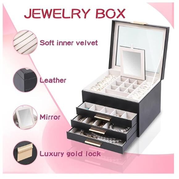 Jewelry Box with Glass Lids,4 Layers Large - Picture 3 of 7